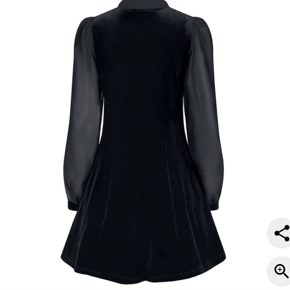 Womens HB Gabriella Mini Dress Black Velvet Chiffon Bow Goth Retro S/M - Picture 2 of 8